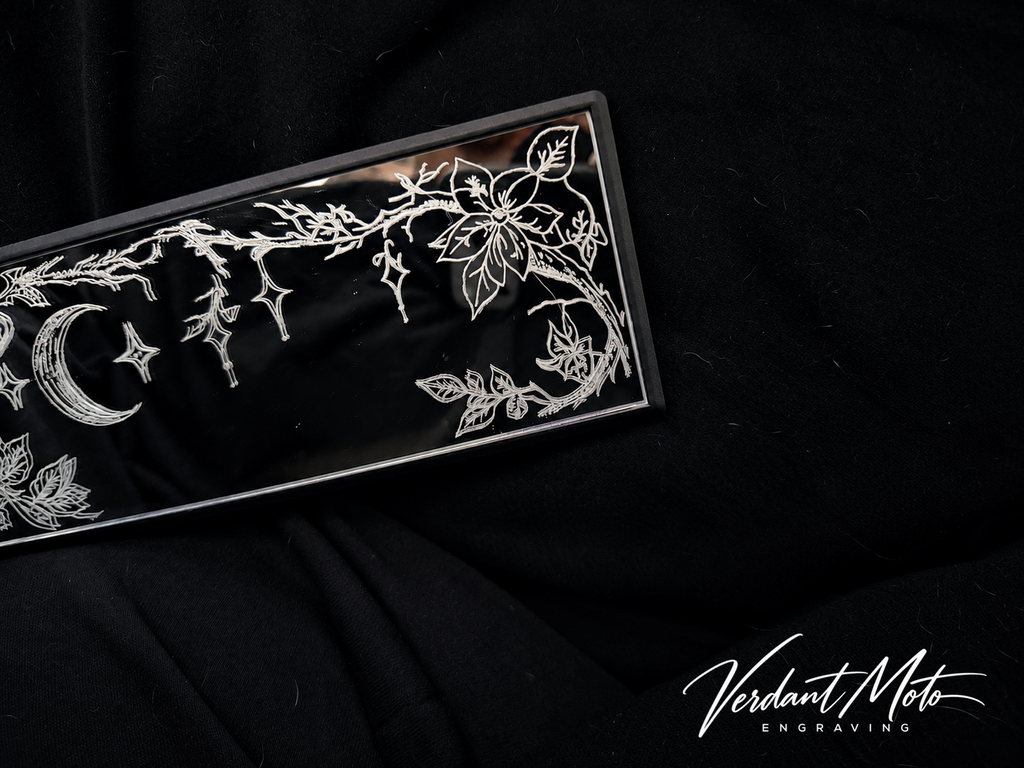 Moonlit Moth - Hand-engraved decorative rearview mirror