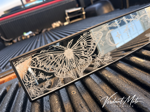 Moonlit Moth - Hand-engraved decorative rearview mirror