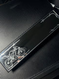 Full motorcycle and barbed wire hand-engraved rearview mirror