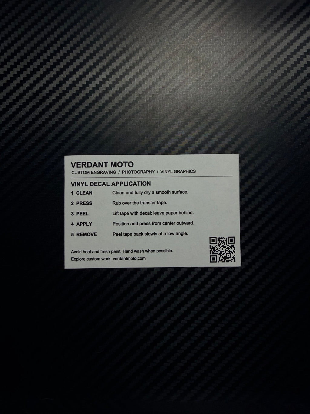 Included vinyl decal application instructions