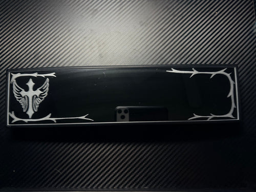 Full cross, wings and thorn border hand-engraved mirror