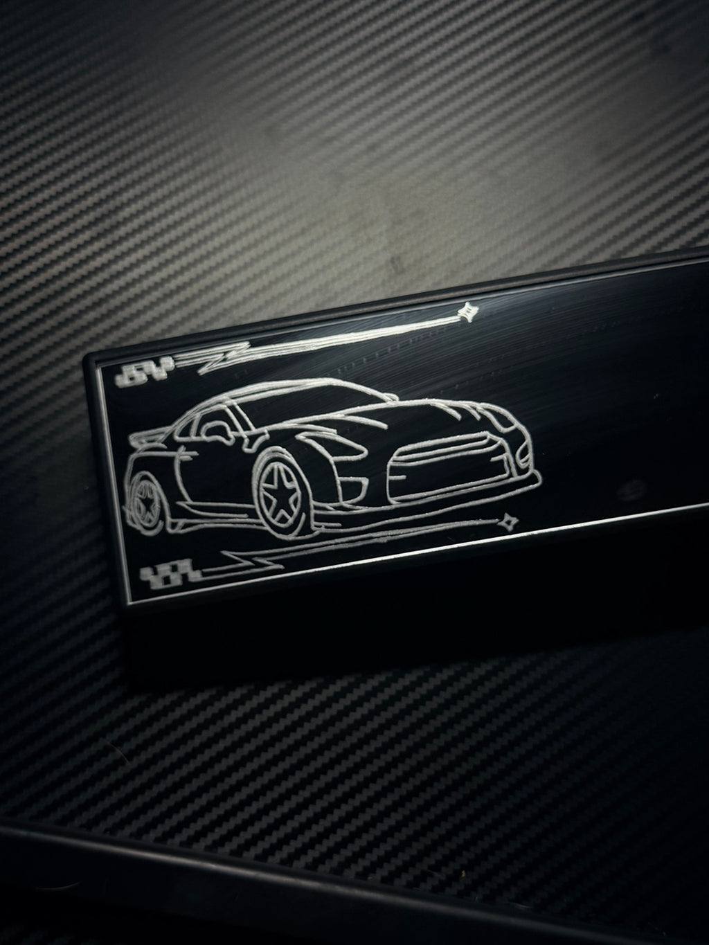 GT-R car engraving close-up