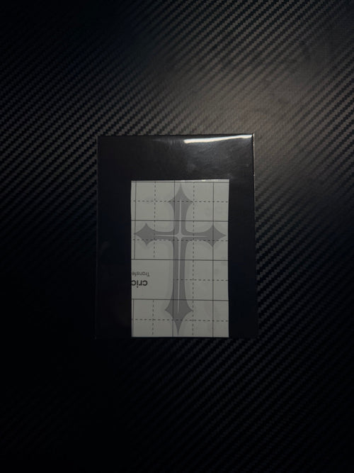 Cross vinyl decal in clear protective packaging