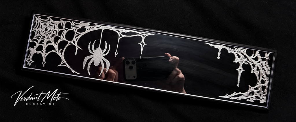 Hand-Engraved Spiderweb Rearview Mirror - 12” Adjustable
