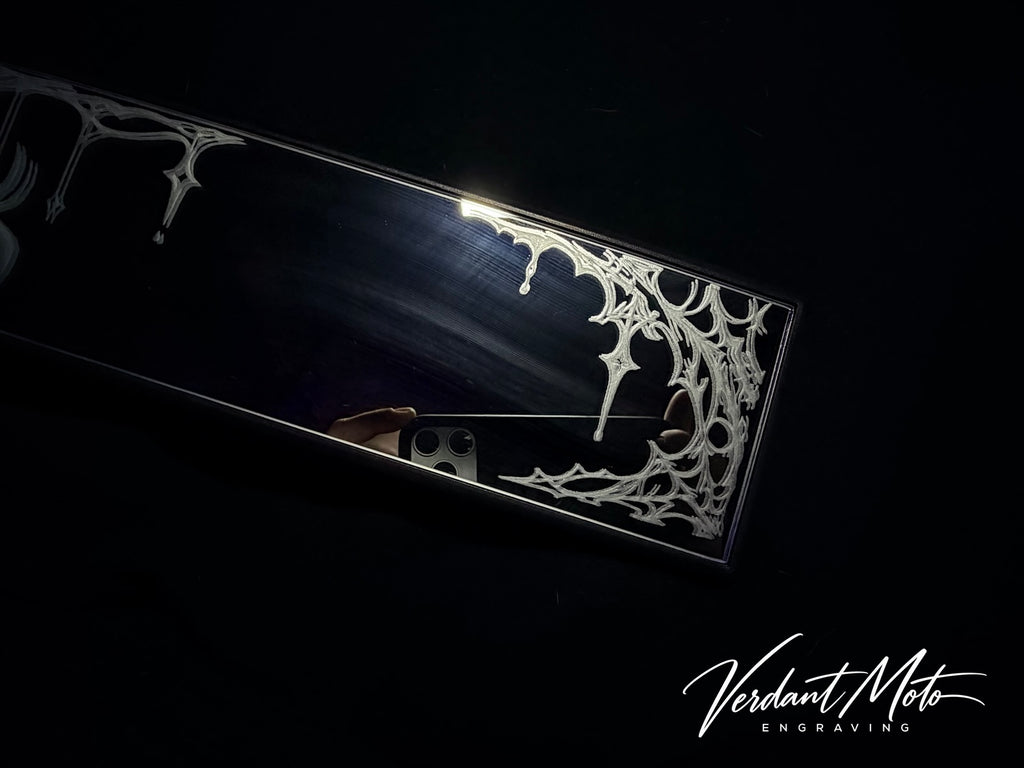 Hand-Engraved Spiderweb Rearview Mirror - 12” Adjustable