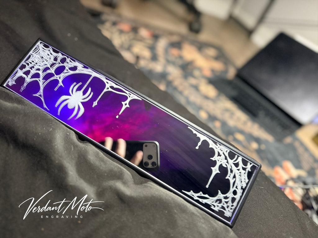 Hand-Engraved Spiderweb Rearview Mirror - 12” Adjustable
